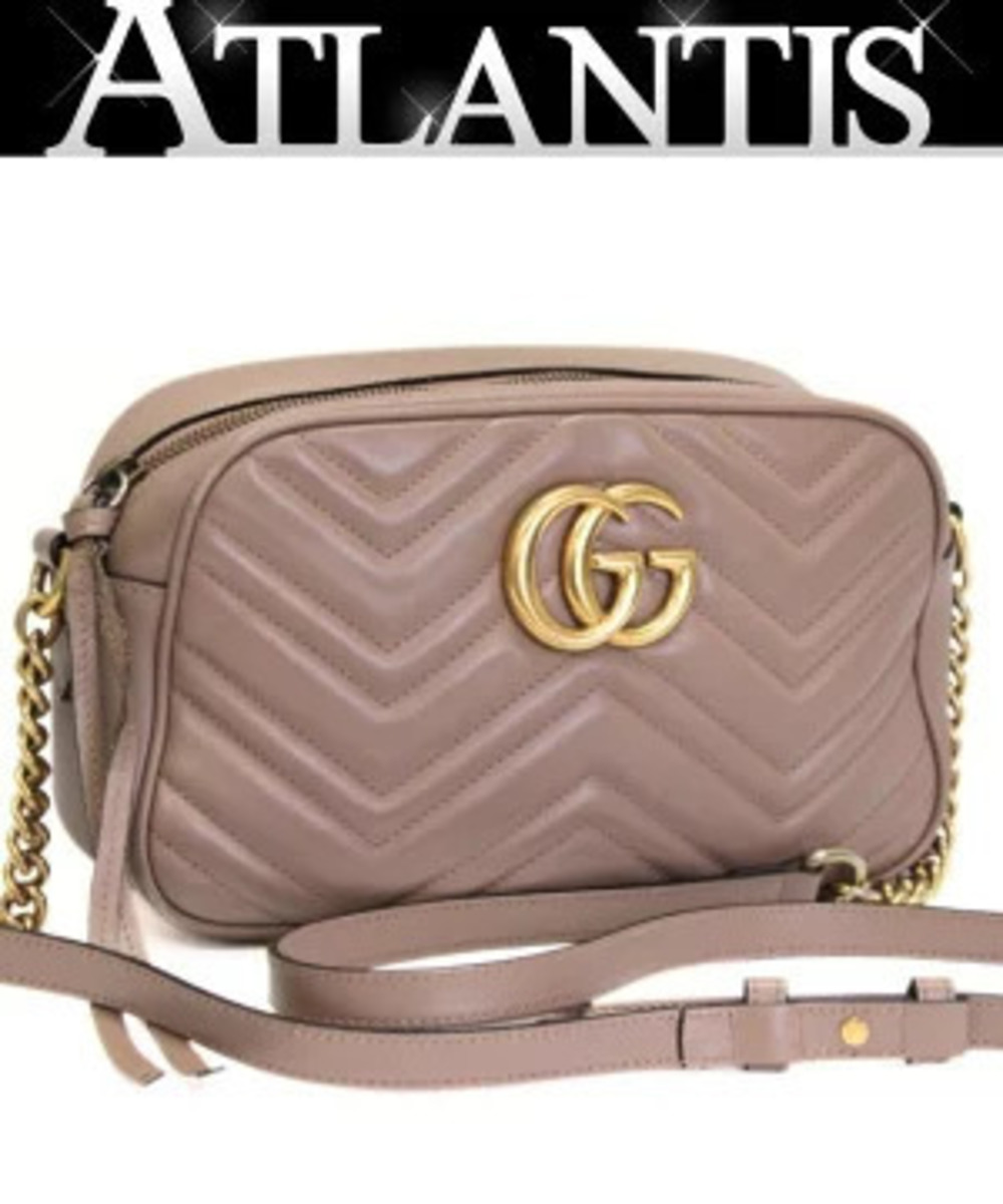 Gucci GG Marmont Quilted Leather Chain Shoulder Bag Pink Beige Cream